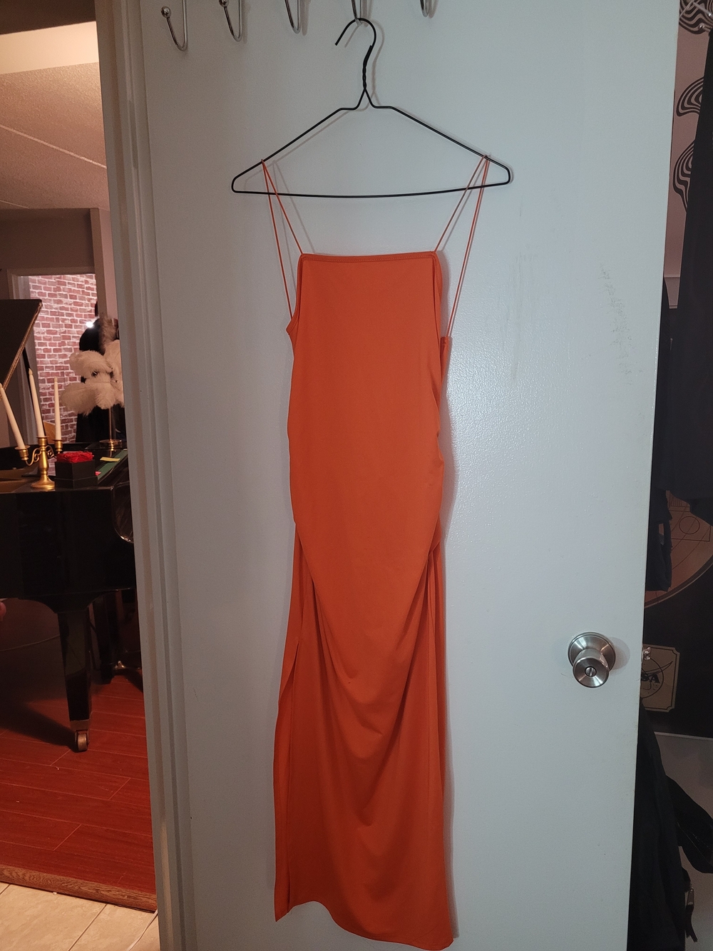 Sleek Orange Spaghetti-Strap Maxi Dress